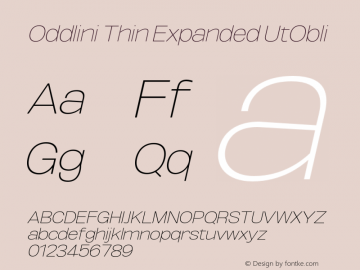 Oddlini-ThinExpandedUtObli Version 1.002 Font Sample