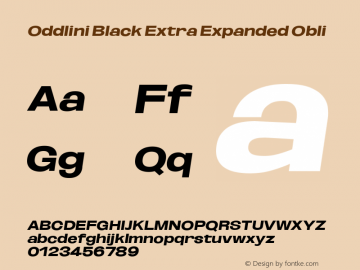 Oddlini Black ExtExp Obli Version 1.002 Font Sample