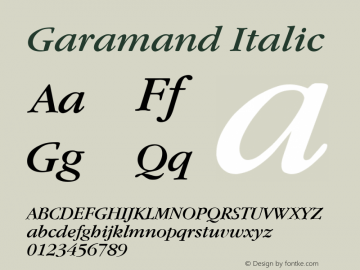 Garamand Italic Rev. 002.001 Font Sample