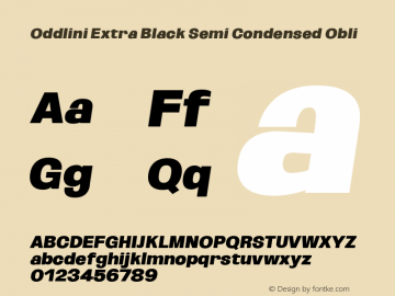 Oddlini ExtBlk SemiCond Obli Version 1.002 Font Sample