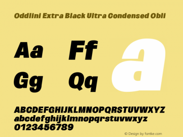 Oddlini ExtBlk UltraCond Obli Version 1.002 Font Sample