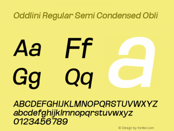 Oddlini Reg SemiCond Obli Version 1.002 Font Sample