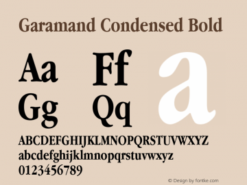 Garamand Condensed Bold Rev. 002.002 Font Sample