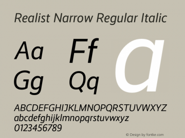 Realist Narrow Regular Italic Version 1.100 Font Sample