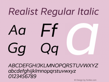 Realist Regular Italic Version 1.000 Font Sample