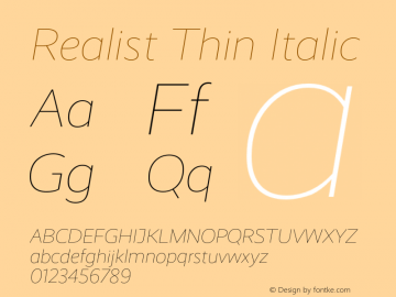 Realist Thin Italic Version 1.000 Font Sample