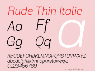Rude-ThinItalic Version 1.000 Font Sample