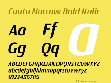 Conto Narrow Bold Italic Version 1.001;PS 1.1;hotconv 1.0.88;makeotf.lib2.5.647800 Font Sample