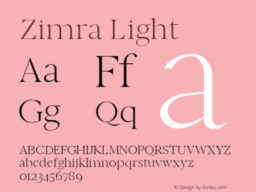 Zimra Light Version 1.0 Font Sample
