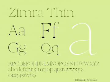 Zimra Thin Version 1.0 Font Sample