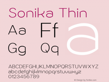 Sonika Thin Version 1.00;July 11, 2018;FontCreator 11.5.0.2427 64-bit图片样张