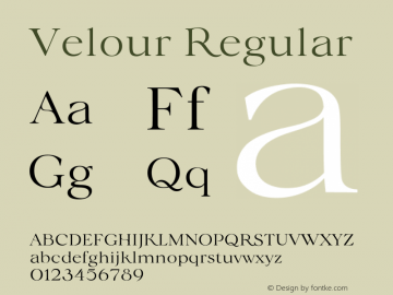 Velour Regular Version 1.000 Font Sample