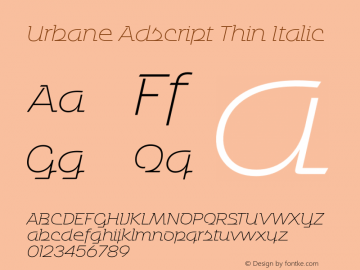 UrbaneAdscript-ThinItalic Version 1.000 Font Sample