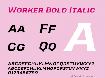 Worker-BoldItalic Version 1.00 Font Sample