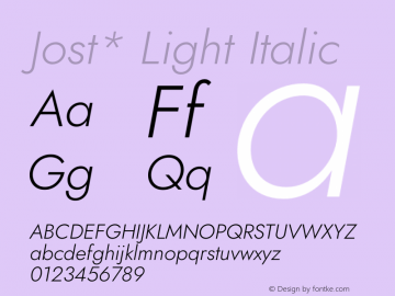 Jost* Light Italic Version 3.400 Font Sample