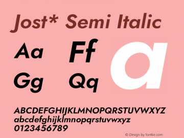 Jost* Semi Italic Version 3.400 Font Sample