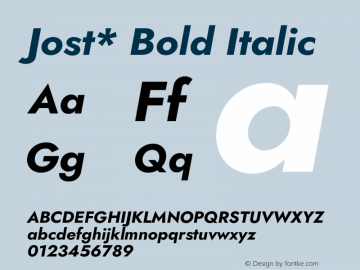 Jost* Bold Italic Version 3.400 Font Sample