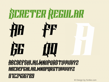 Screter Version 1.00 July 11, 2019, initial release Font Sample