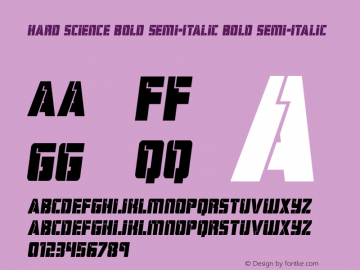 Hard Science Bold Semi-Italic Version 1.0; 2019 Font Sample