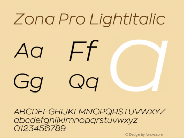 ZonaPro-LightItalic Version 2.001图片样张