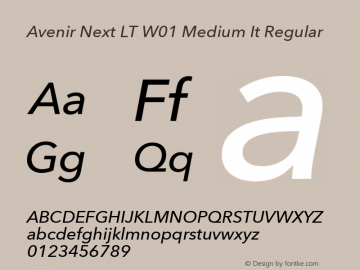 Avenir Next LT W01 Medium It Version 2.10 Font Sample