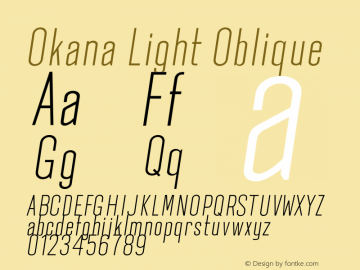 Okana Light Oblique Version 1.000;PS 001.000;hotconv 1.0.88;makeotf.lib2.5.64775 Font Sample