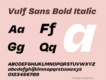 Vulf Sans Bold Italic Version 1.100;PS 1.000;hotconv 16.6.54;makeotf.lib2.5.65590图片样张