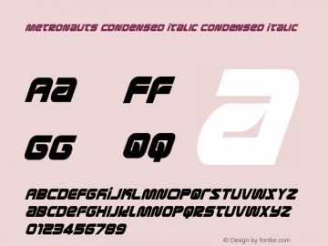Metronauts Condensed Italic Version 1.1; 2013 Font Sample