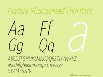 Mallory XCond Thin Italic Version 2.000;PS 2.000;hotconv 16.6.51;makeotf.lib2.5.65220图片样张