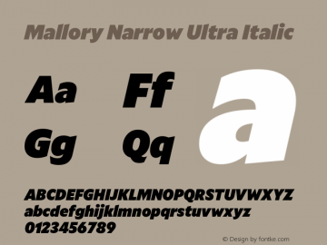 Mallory Nrrw Ultra Italic Version 2.000;PS 2.000;hotconv 16.6.51;makeotf.lib2.5.65220 Font Sample