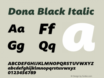 DonaBlackItalic Version 1.000 Font Sample