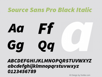 Source Sans Pro Black Italic Version 1.050;PS 1.000;hotconv 1.0.70;makeotf.lib2.5.5900 Font Sample