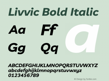 Livvic Bold Italic Version 1.000 Font Sample