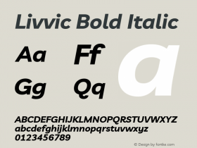 Livvic Bold Italic Version 1.000; ttfautohint (v1.8.2) Font Sample
