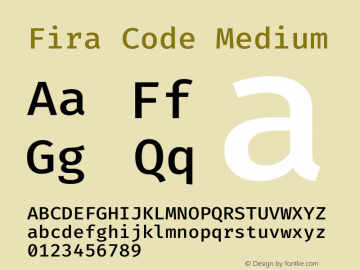 Fira Code Medium Version 1.207; ttfautohint (v1.8.2) -l 8 -r 50 -G 200 -x 14 -D latn -f none -a nnn -X 