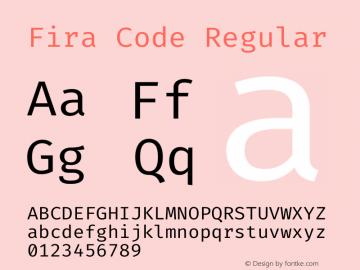 Fira Code Regular Version 1.207 Font Sample