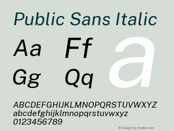 Public Sans Italic Version 1.006; ttfautohint (v1.8.1) -l 8 -r 50 -G 200 -x 14 -D latn -f none -a qsq -X 