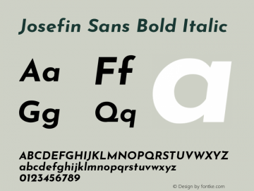 Josefin Sans Bold Italic Version 2.000 Font Sample