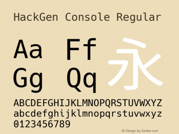 HackGen Console Regular Version 1.2.0 ; ttfautohint (v1.8.1) -l 6 -r 45 -G 200 -x 14 -D latn -f none -m 