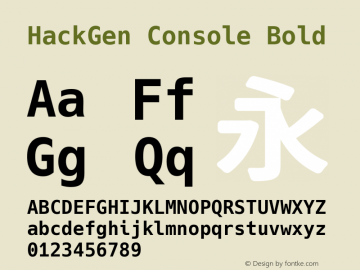 HackGen Console Bold Version 1.2.0 ; ttfautohint (v1.8.1) -l 6 -r 45 -G 200 -x 14 -D latn -f none -m 