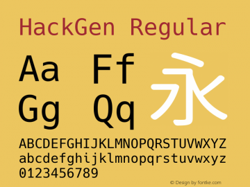 HackGen Regular Version 1.2.0 ; ttfautohint (v1.8.1) -l 6 -r 45 -G 200 -x 14 -D latn -f none -m 