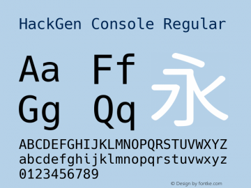 HackGen Console Regular Version 1.2.1 ; ttfautohint (v1.8.1) -l 6 -r 45 -G 200 -x 14 -D latn -f none -m 