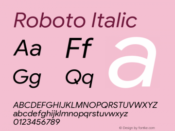 Roboto Italic Version 2.003;August 1, 2019;FontCreator 11.5.0.2430 64-bit Font Sample