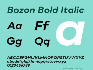 Bozon Bold Italic Version 1.000;PS 001.000;hotconv 1.0.88;makeotf.lib2.5.64775图片样张