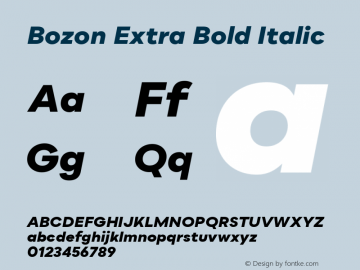 Bozon Extra Bold Italic Version 1.000;PS 001.000;hotconv 1.0.88;makeotf.lib2.5.64775图片样张