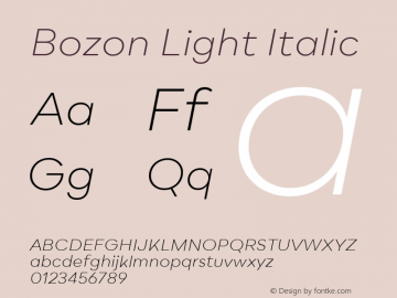 Bozon Light Italic Version 1.000;PS 001.000;hotconv 1.0.88;makeotf.lib2.5.64775图片样张