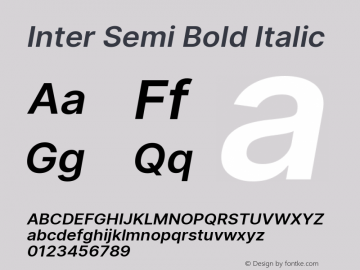 Inter Semi Bold Italic Version 3.008;git-672ead9a6 Font Sample