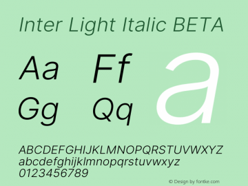 Inter Light Italic BETA Version 3.008;git-672ead9a6图片样张