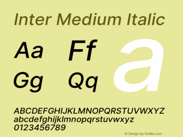 Inter Medium Italic Version 3.008;git-672ead9a6 Font Sample