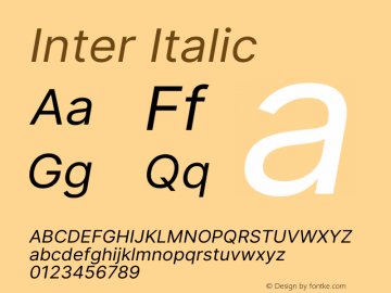 Inter Italic Version 3.009;git-2c0637eac Font Sample